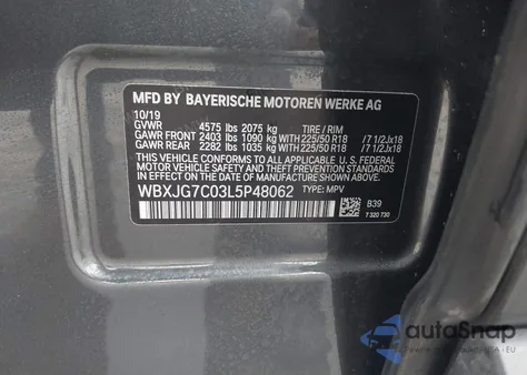 2020 BMW X1 Sdrive28I из США, поврежденный, VIN WBXJG7C03L5P48062